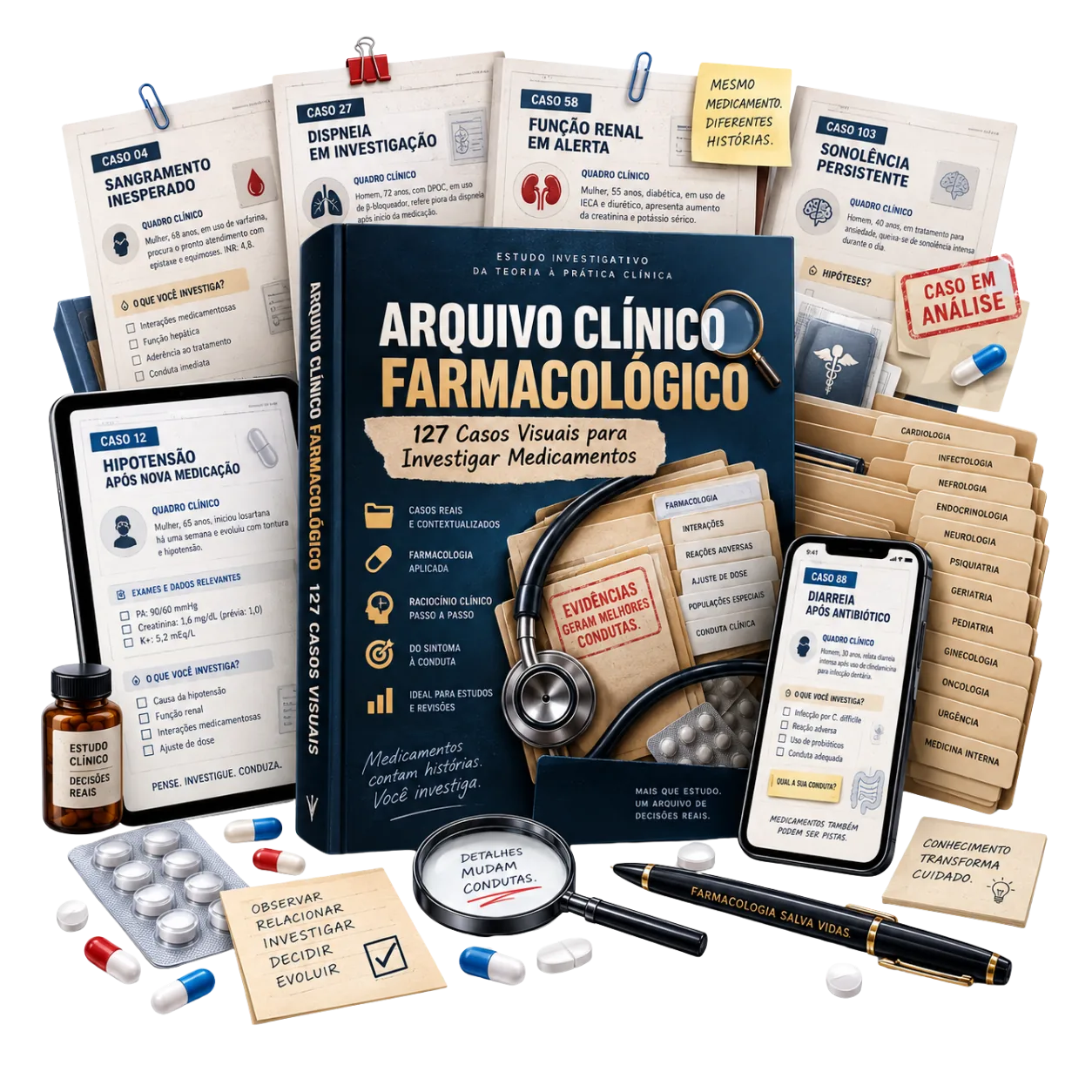Arquivo Clínico Farmacológico — mockup do produto